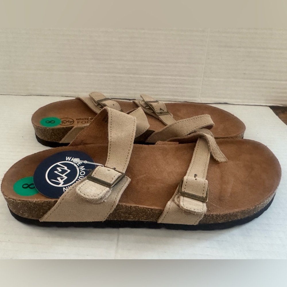 White Mountain Gracie‎ Sandals Beige Comfort Footbed Buckle Strap Slide Size 8 - Picture 2 of 4